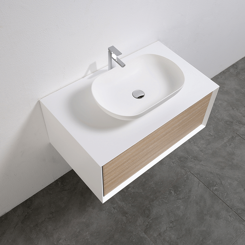 Waschtischunterschrank für Aufsatzwaschbecken, 90cm, vormontiert, weiß/Eiche hell PALIO - Welt der Bäder