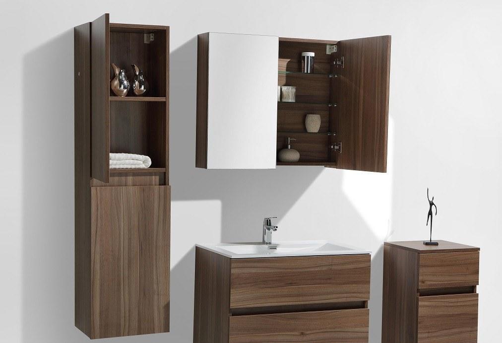 Spiegelschrank Bad, 80 cm, montiert, Nussbaum, SIENA – Welt der Bäder SL