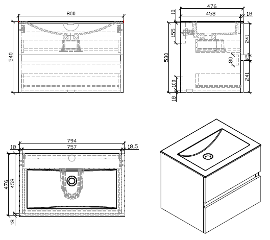 Waschtisch + Unterschrank 80cm, montiert, Eiche hell, SIENA - Welt der Bäder