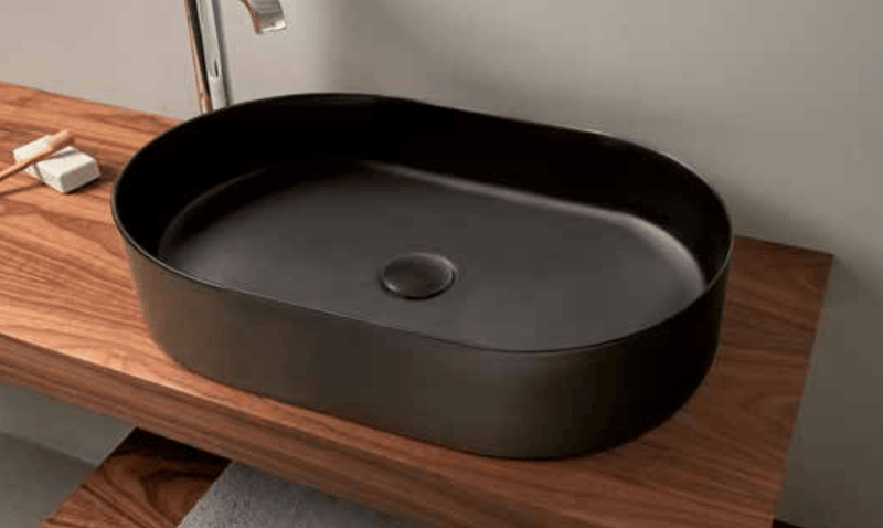 verglastes Keramik-Aufsatzwaschbecken TRAPANI schwarz - Welt der Bäder