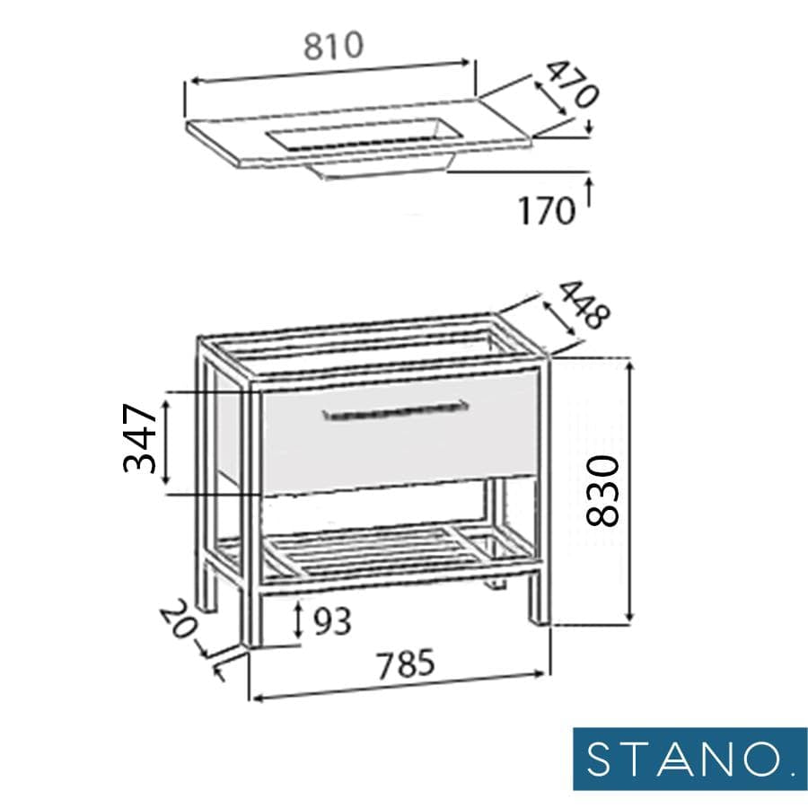 Metall-Badezimmerschrank mit schwarzem Keramikwaschbecken SMART - Welt der Bäder