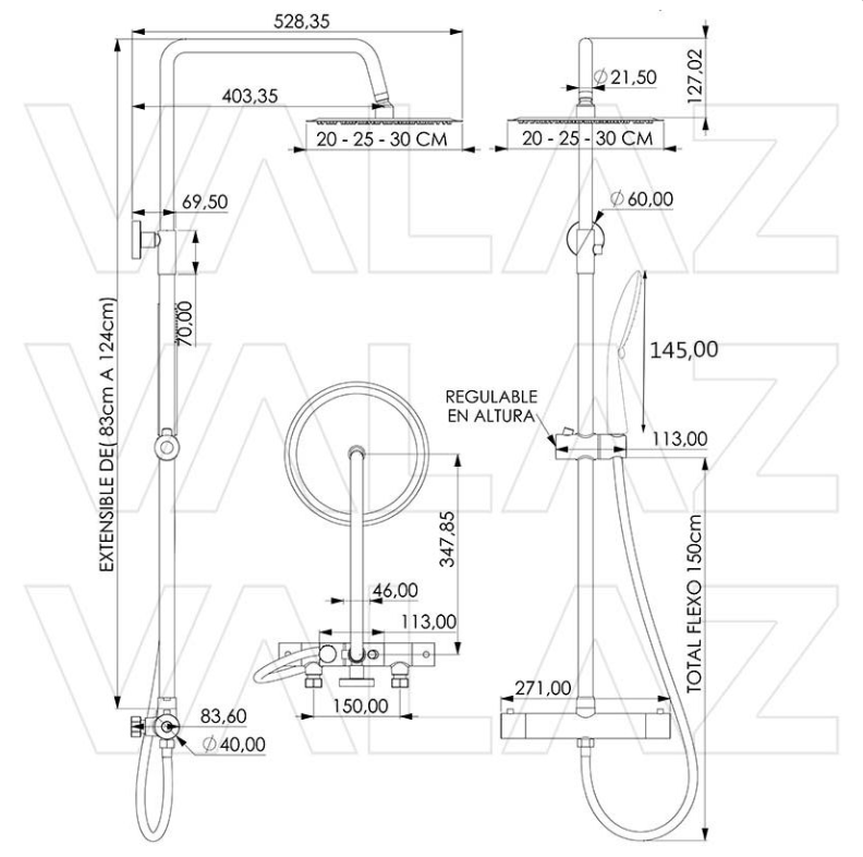 Thermostatische Duschsäule EBRO, chrom