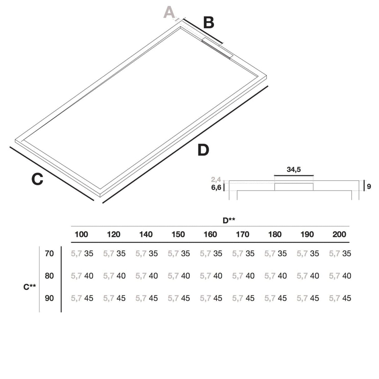 Extra flache Duschwanne COVER, Schieferoptik, GRAU