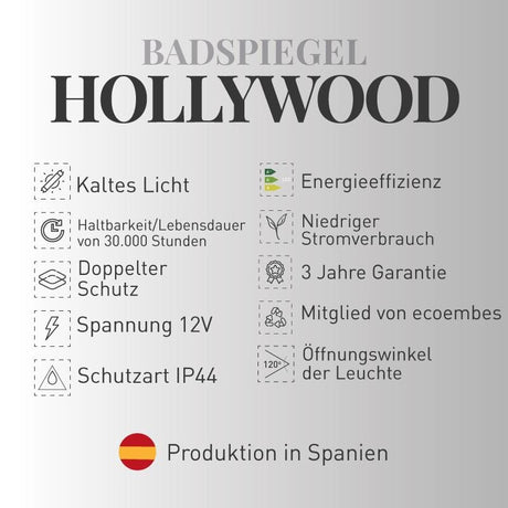 Badspiegel HOLLYWOOD mit integriertem LED-Licht