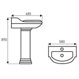 Klassisches Stand-Waschbecken mit Sockel, Keramik, ABERY 58 cm - Welt der Bäder