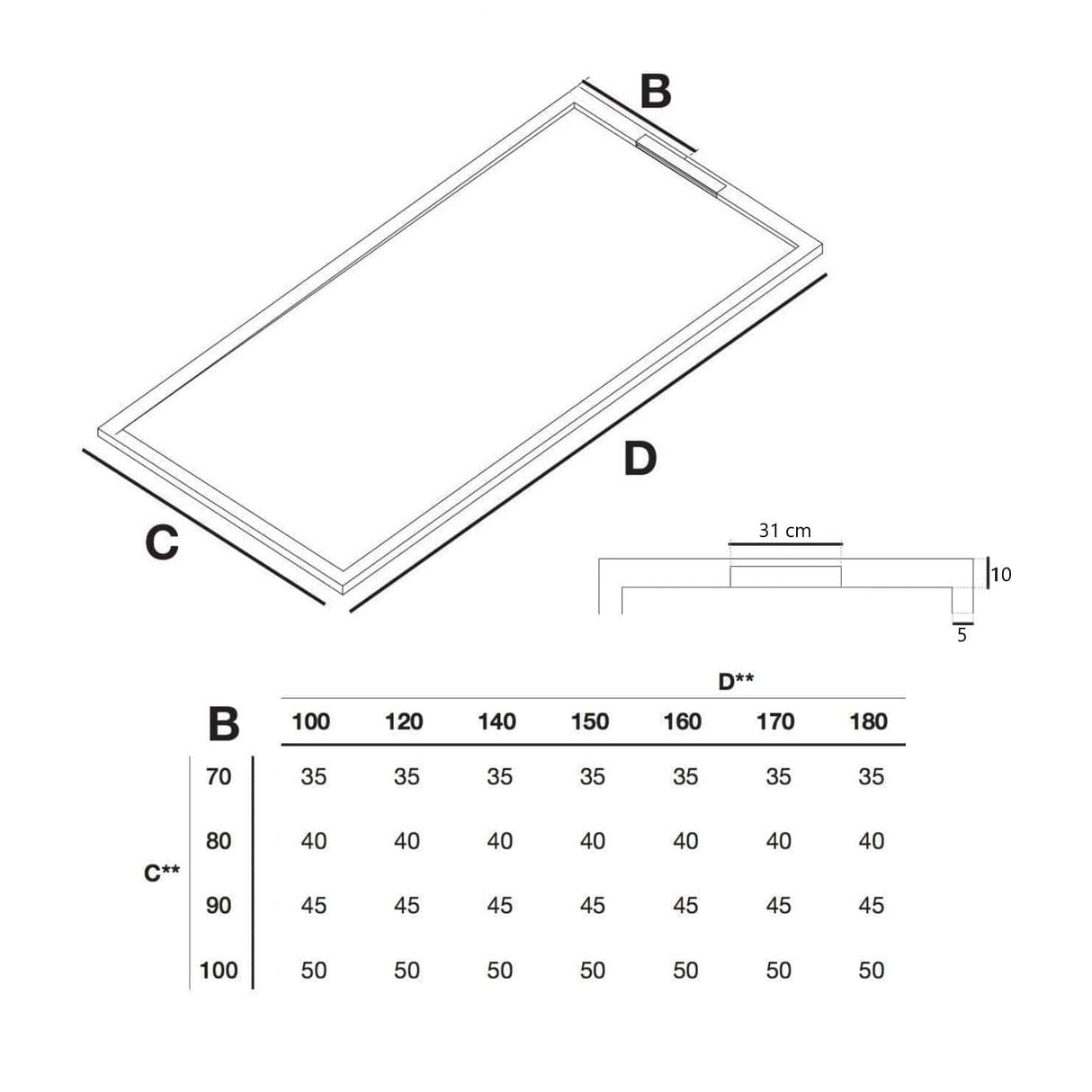 Extra flache Duschwanne LUX, Schieferoptik, schwarz