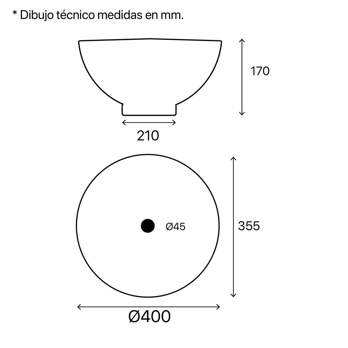 Aufsatzwaschbecken aus Keramik, TULUM Ø40 CM - Welt der Bäder_Dibujo Técnico