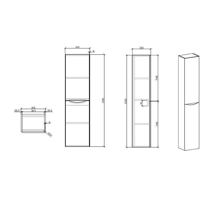 Badschrank, 150 cm, vertikal, montiert, PIACENZA, weiß - Welt der Bäder