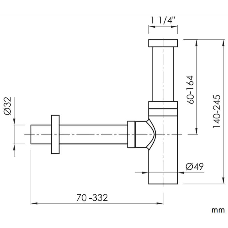 Siphon, mattschwarz, für moderne Waschtische