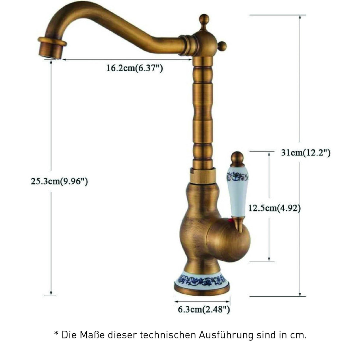 Hohe Retro-Waschtischarmatur, Einhebelmischer, FLORINA, altgold - Welt der Bäder