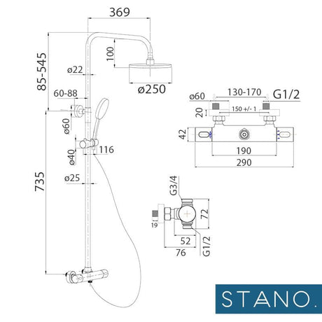 Thermostatisches Duschsystem MANDA, mit KeepCool®- Technologie