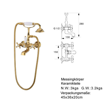 Retro-Zweigriff-Wandarmatur KINGDOM GOLD