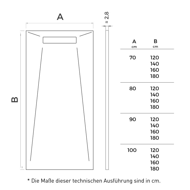 Extra flache Duschwanne NARVI, Schieferoptik, WEISS