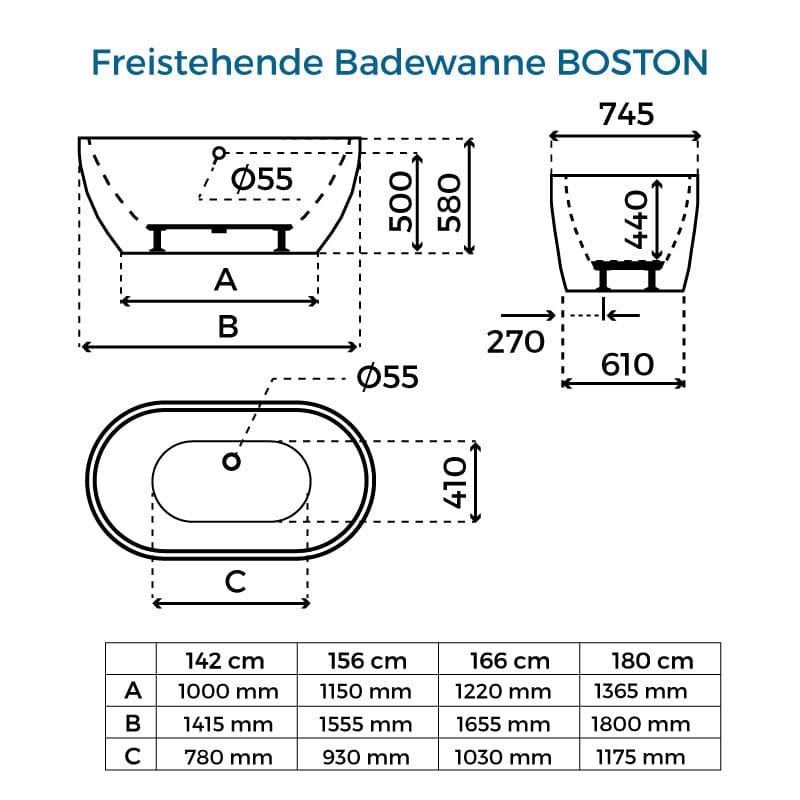 Freistehende Badewanne BOSTON