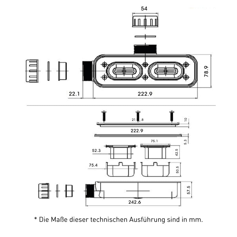 Extra flache Duschwanne NARVI, Schieferoptik, WEISS