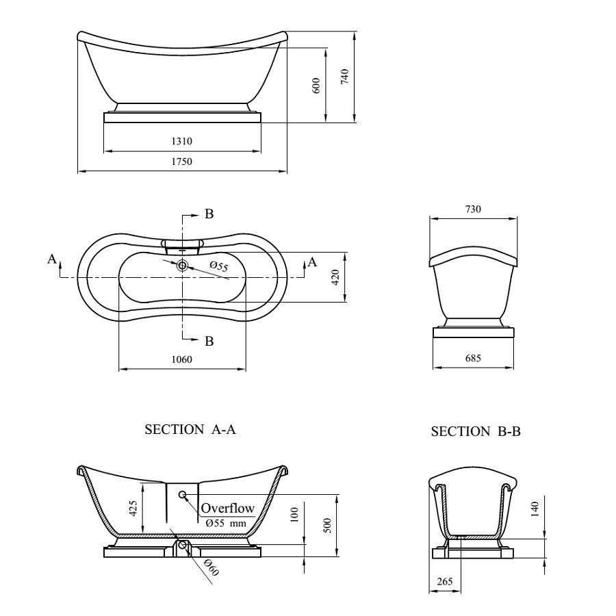 Freistehende Retro-Badewanne MIDLETON - Welt der Bäder