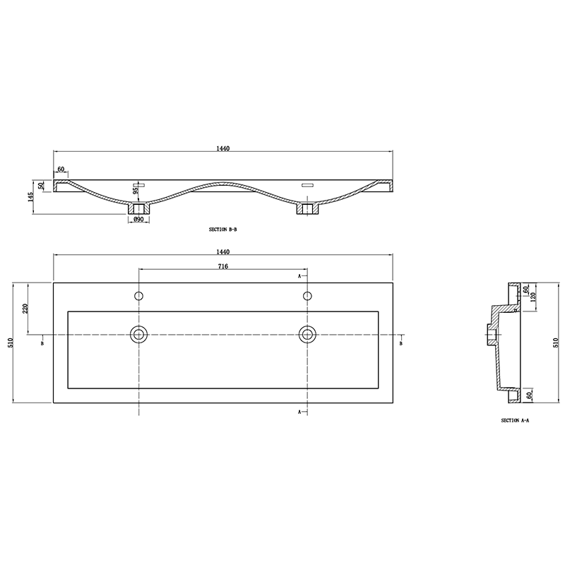 Doppelwaschtisch + Unterschrank 144cm, montiert, Nussbaum, SIENA - Welt der Bäder