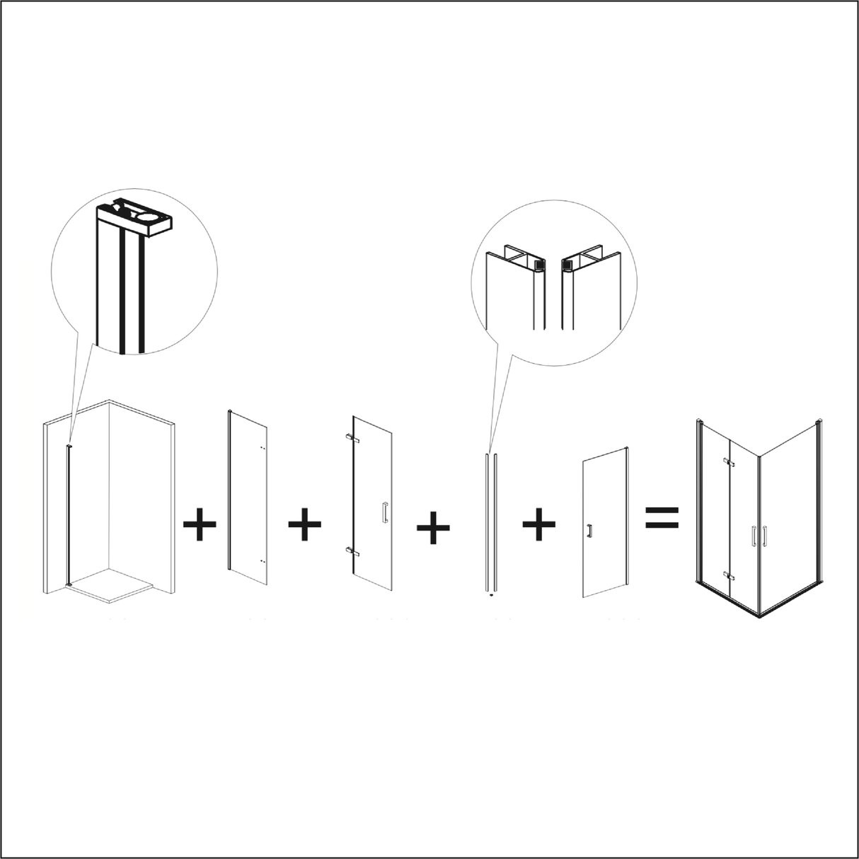 Duschecke mit Falttür und Flügeltür NARDI - Glas 6mm